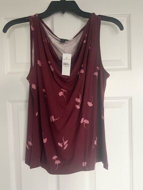 Ann Taylor Burgundy Tank with Pink Floral Print